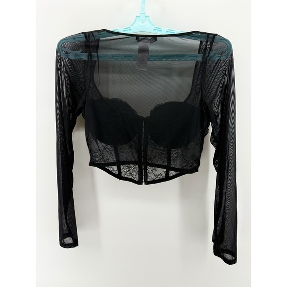 Sincerely Jules Lace Mesh Corset Top Long Sleeve Hook Eye Crop Large Festival - Picture 2 of 10